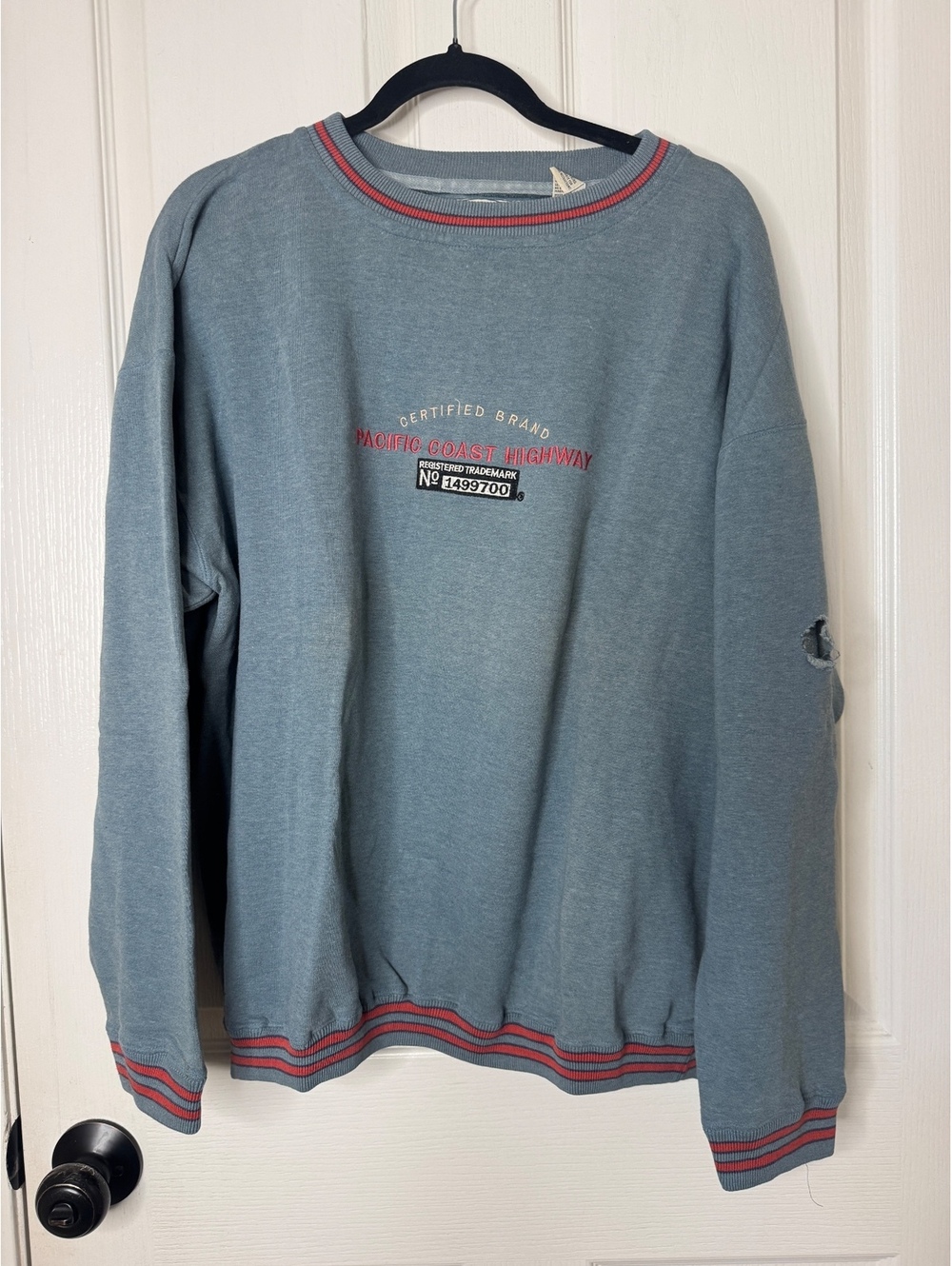 PCH Pacific Coast Highway Oversized Crewneck Sweatshirt Blue Large Distressed
